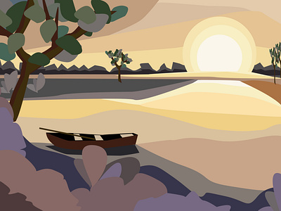 sunrise on the river calendar design flat design illustration nature sketch vector