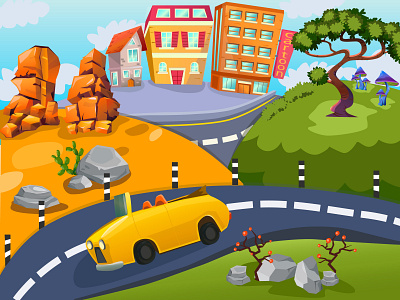 cartoon illustration 2d cartoon city deset for children game design illustration sketch vector