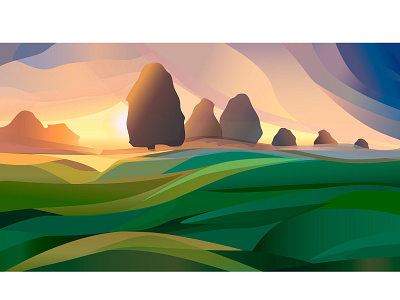 sunrise landscape belarus cartoon design freedom illustration nature sketch vector