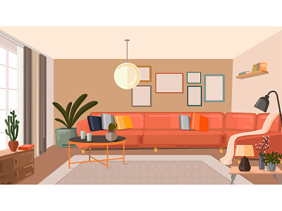 Vector living room, interiors cartoon flat design illustration interiors sketch ui vector