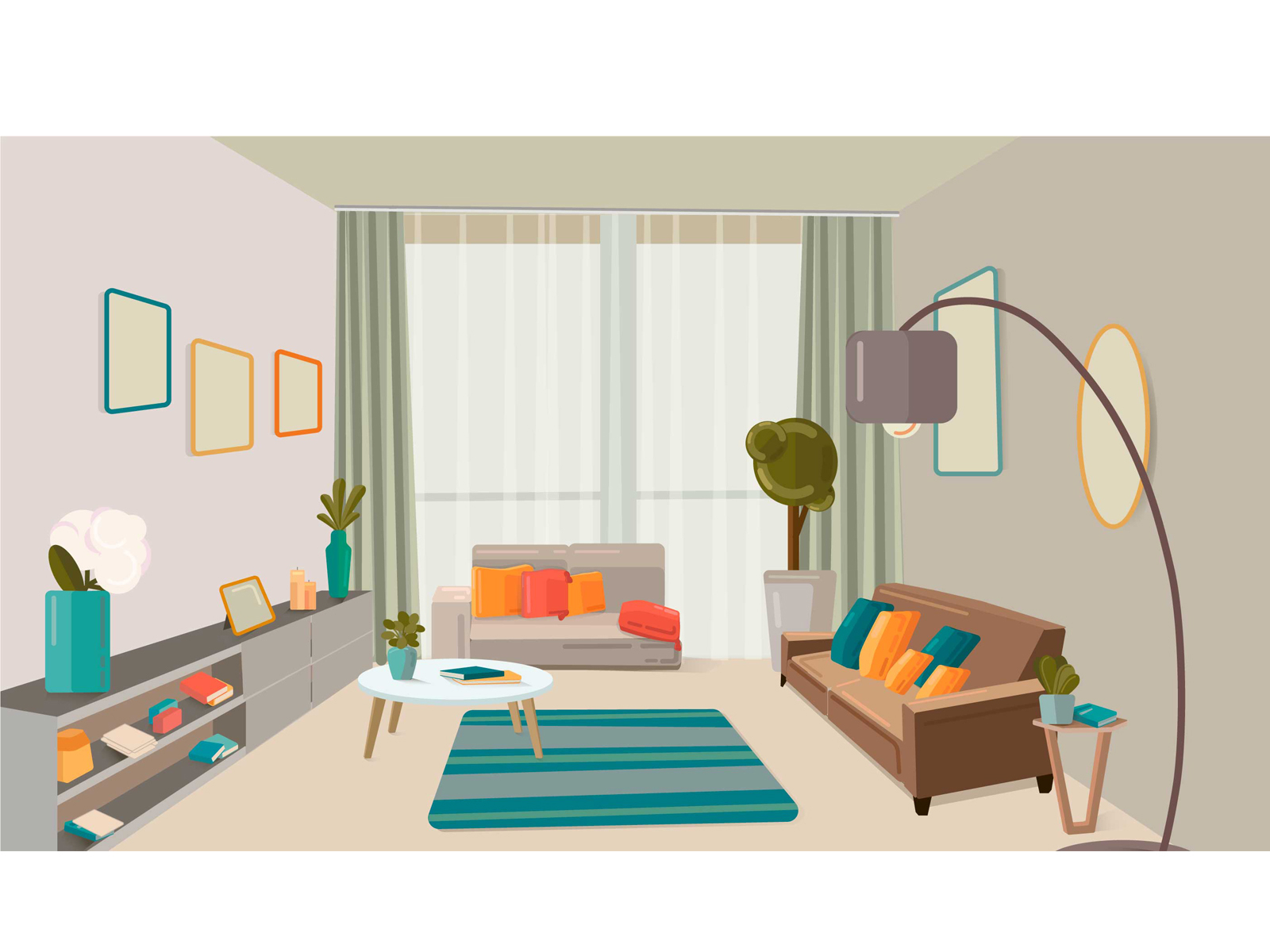 Flat vector interior living room by Tatsiana on Dribbble