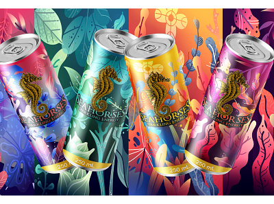 Seahorses Sparkling Energy Drink banner beer branding can display drink ecommerce energy logo packaging photoshop product soda