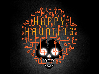 Happy Haunting autumn black creepy fall halloween illustration leaves lettering orange skeleton skull vines