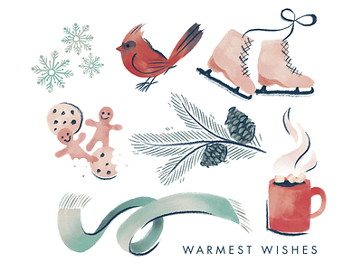 Warmest Wishes card christmas holiday ice skate illustration painterly winter