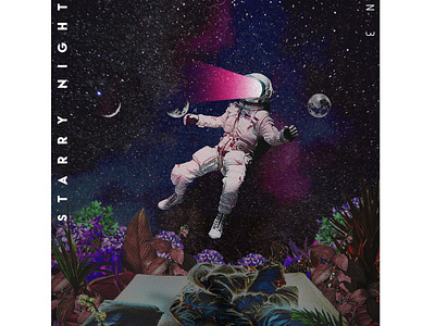 STARRY NIGHT astronaut color colour design digital digital art digital illustration digitalart everyday illustration love newyork photography photoshop plants poster space spaceman