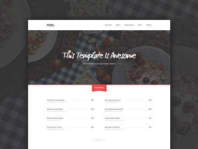 Resto Restaurant Home Page - Freebie clean food free freebie psd rating red restaurant template web design website