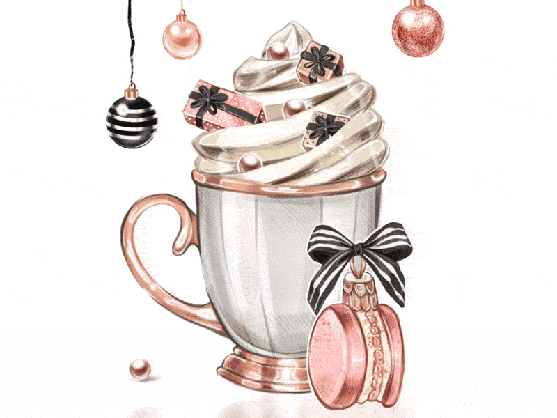 New Year mug Christmas Marshmallows 2020 animation art ball bow christmas coffee cup illustraion macaroon marshmallow mug new year procreate анимация арт иллюстрация кофе
