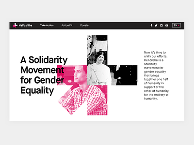 HeForShe branding campaign clean digital layout modern monochromatic non profit pink typography website