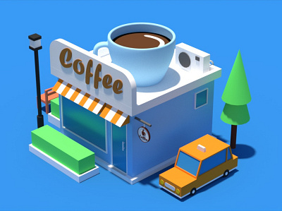 Coffee Shop 3D render 3d 3d artist c4d c4dart design exterior flat3d