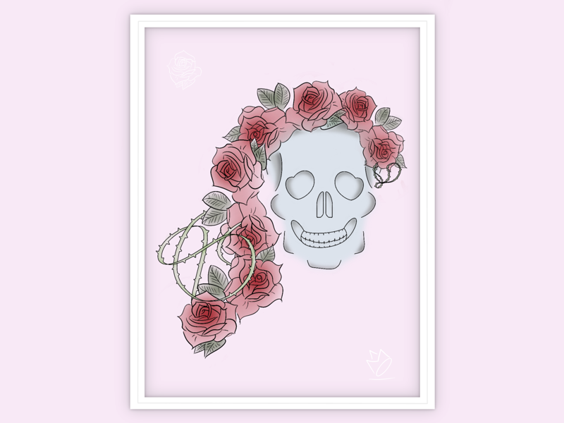 Skull + Rose + Thorns hotel sf procreate digital illustration tattoo thorns vines rose skull