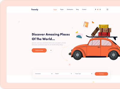 Travely Travel agency header exploration 2020 design agency awesome design creative design illustration top design top designer trending web design website design