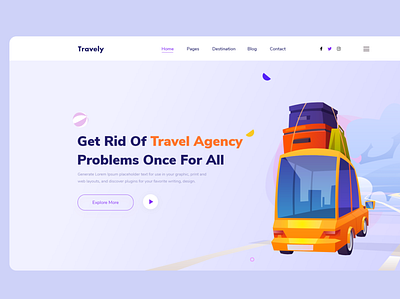 Travely Travel Agency Header exploration Landing Page 2020 design agency awesome design creative design design illustrator top design top designer typography ui