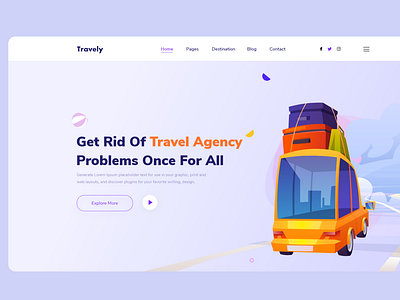 Travely Travel Agency Header exploration Landing Page