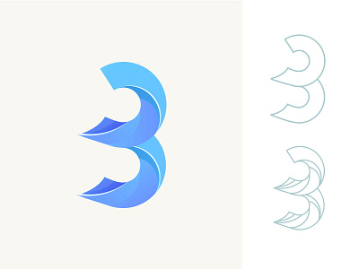 Number- 3 2d 3 3d blue brand branding color concept design gradient icon illustration layer lettering liqued logo number soft transparant type