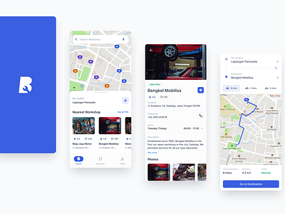 Vehicle Repair Workshop Finder app branding mobile ui