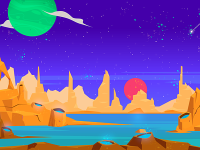 Mars-like planet with water art block five block five brand design illustration illustration art landscape mars planets space vector water