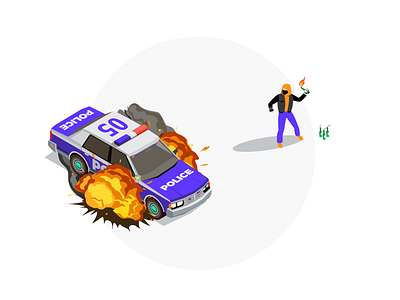 F#$K THE POLICE! block five blockfive car design designer explosion fight figma fire illustration illustrator man photoshop police riot rioting vandalism vector vehicle war