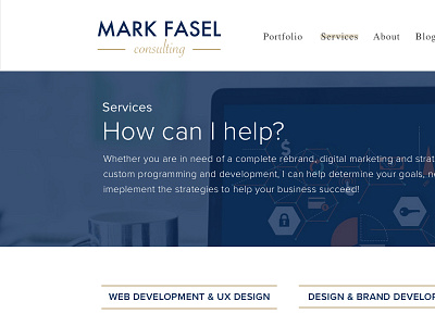 Services - Mark Fasel Consulting blue gold minimal portfolio services simple white