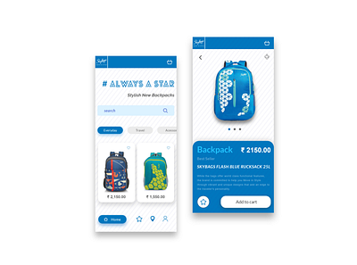 SKY BAGS Mobile App backpacks design mobile app design skybags ui ux vip website