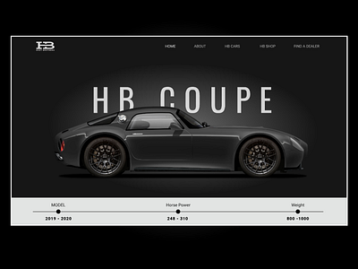 HB Coupe Car _ Landing Page Design black theme branding car landing page design dailyui design hb coupe road racer sports car ui user experience ux website