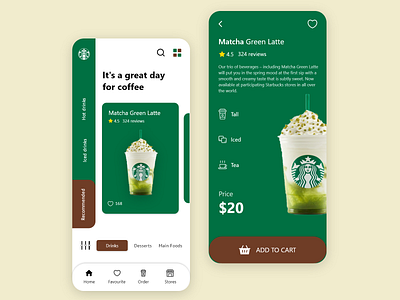 Starbucks Coffee Mobile App Design branding coffee coffee app design dailyui design ecommerce app design green theme interface design starbucks starbucks ui design ui uiux ux