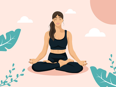 Illustration of young woman sitting in yoga lotus pose
