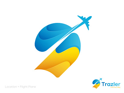 Location + Flight Plane 2 color 3d blue yellow brand logo branding colorful creative flight gradient illustration lettermark location logo logodesign modern logo monogram plane professional travel wordmark