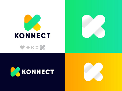 K Letter + Love Icon logo design