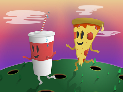 Fast Friends coke fast food illustration pizza