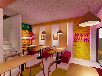Pop Art Kurry Restaurant 3d 3d space 3d visualization design interior branding interior design interior styling pop art restaurant street art