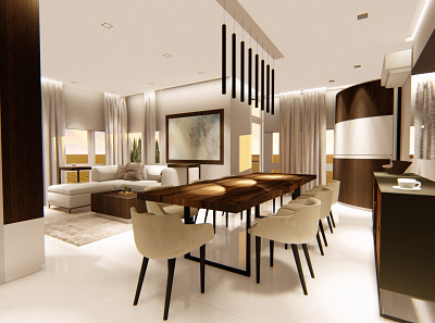 Luxurious Modern Classic Dining and Living Room 3d 3d space 3d visualization interior branding interior design interior styling minimalist interior premium interior