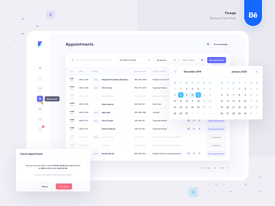 Finezjo - Appointments app appointment calendar clean design healthcare medical minimal table ui ux web web app web design