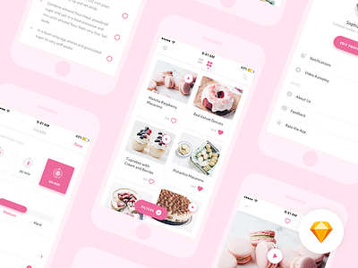🍭 Desserts App - Sketch freebie app concept cooking design filter freebie ios minimal mobile sketch ui ux