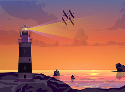 Lighthouse Illustration illustration landscape lighthouse rgb vector art web media