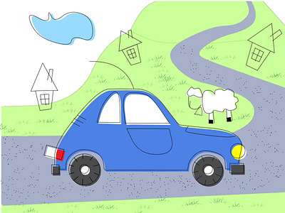 Way out of the city car clip studio paint comic illustration road sheep