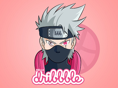 Hello Dribbble ! anime caracter debut debutshot design illustrator kakashi mascot design naruto ninja pink vector illustration vectorart