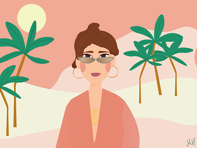 Summer TIme adobe illustrator flat flat design happy illustration land mysterious palms pink place summer summertime sun sunglass sunglasses woman