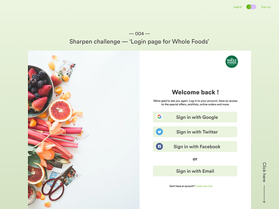 Login page design design ecommerce design figma food icon interface landing typography ui ux web design whole foods