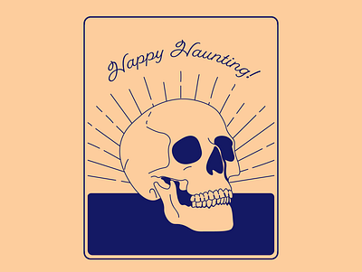 Happy Haunting! fall flat design flat illustration greeting card design greeting cards halloween illustration print skeleton skull skull art two color two colors vector