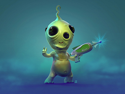 Smallien 3dart alien alienkid art blaster cartoon character game illustration sculpting