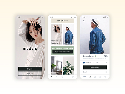 Modura Clothing app ecommerce mobile ui