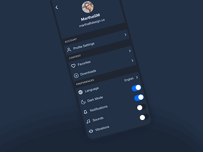 Dark Settings 007 adobe xd dailychallenge design mobile design settings ui uidaily ux