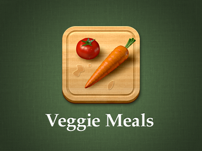 Veggie Meals app icon branding carrot cutting board drops eat food icon linen meals texture tomato vegetarian veggie wood
