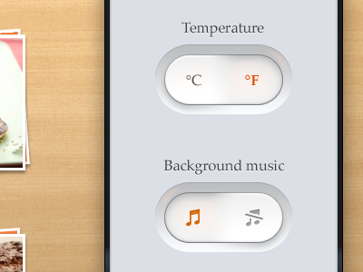 Quick Setting Toggles button music note pop over settings temperature toggle wood