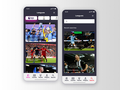 Leagues app concept design football interface mobile sport ui ux