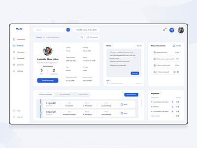 Medical CRM - Patient's profile crm crm software design figma design figmadesign medical patient profile design profile page ui ui ux ui design uidesign uiux user interface user interface design userinterface