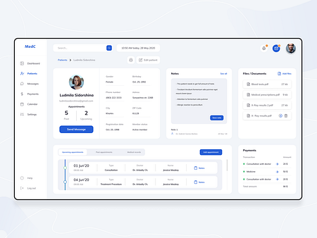 Medical CRM - Patient's profile by Anton Kharytonov on Dribbble