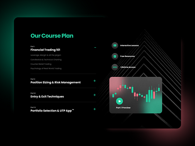 Financial Trading Course Details course dark theme dark ui elearning glassmorphism landing page trading web design