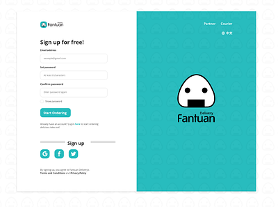 Fantuan Delivery Sign Up Page adobexd app branding concept delightful design designchallenge flat ui ux