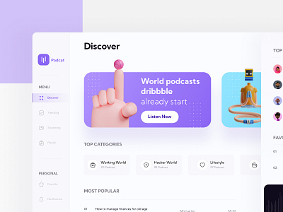 Podcat Dashboard Design 3d 3d art black branding chart clean dashboard design desktop illustration minimalist mobile music podcast purpuple speak ui web website white